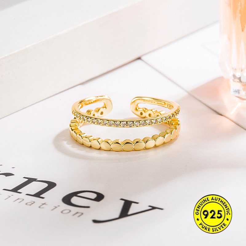 Nhẫn Hở Hai Lớp Mạ Bạc 925 Đính Đá Zircon Sang Trọng