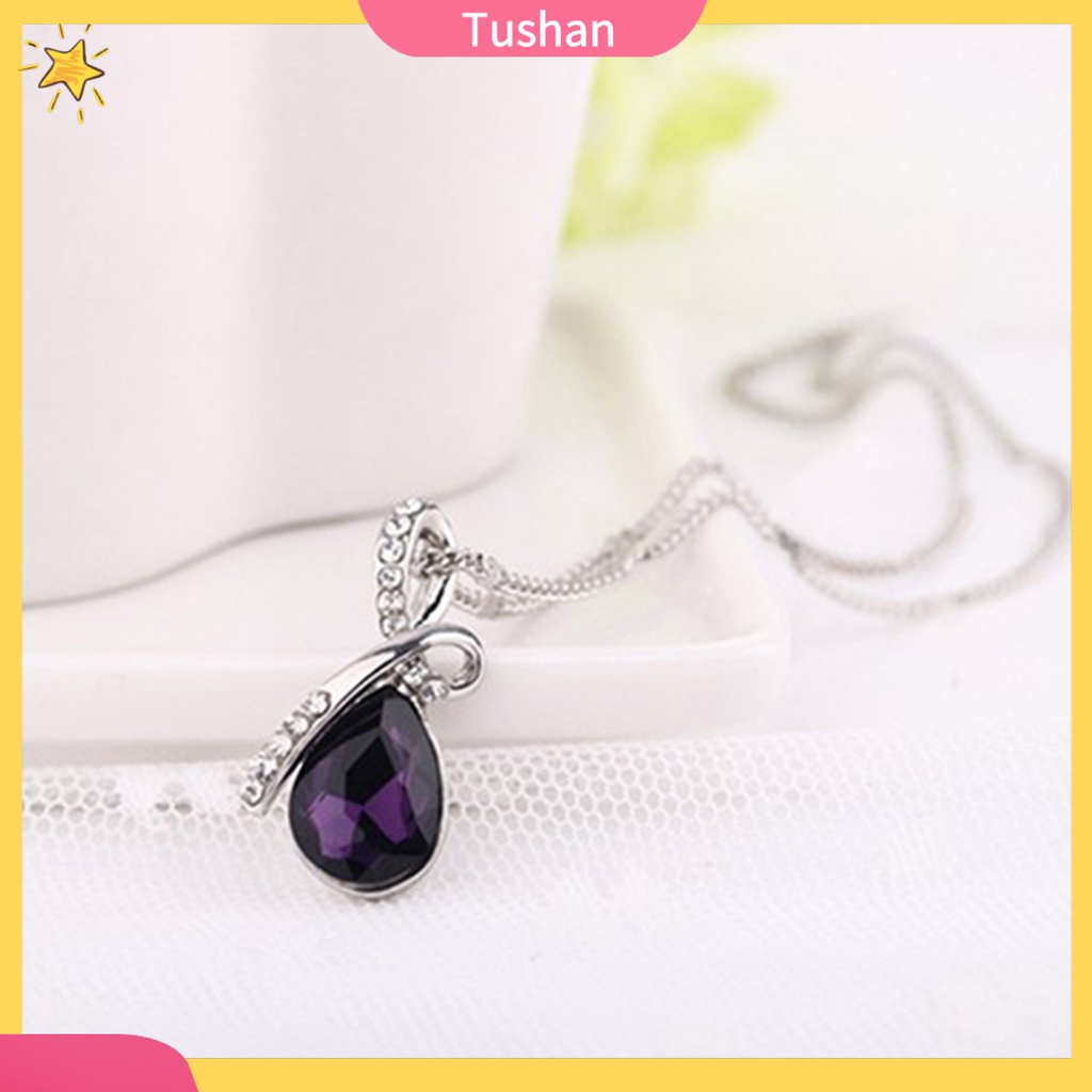 TUSH_Women Fashion Heart Teardrop Rhinestone Pendant Necklace Jewelry Charm Gift