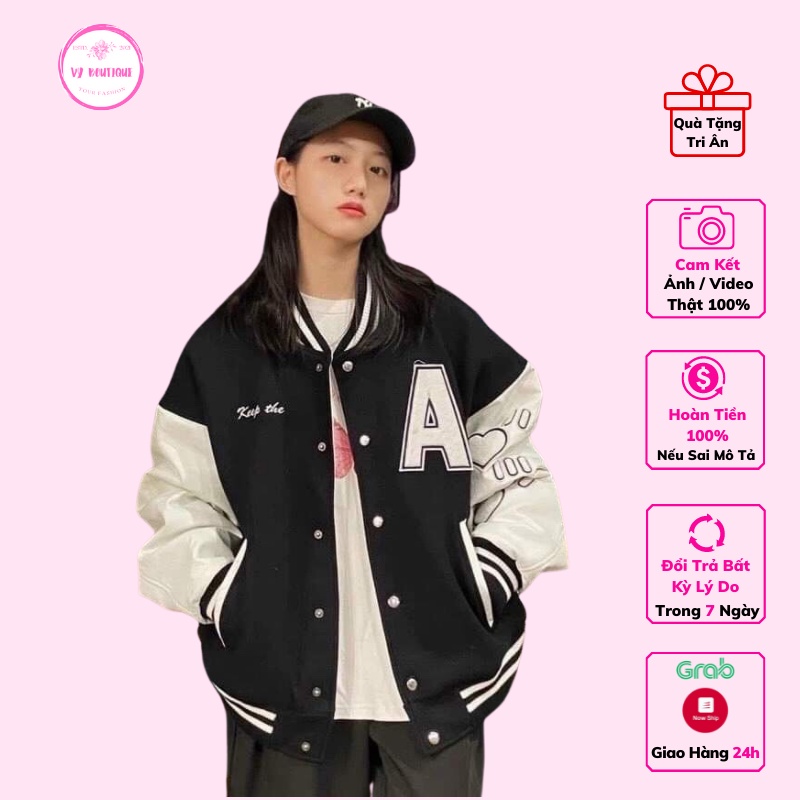 Áo Bomber Phối Tay Chữ A Unisex, Áo Khoác Nỉ Nam Nữ Dáng Rộng Túi Trước