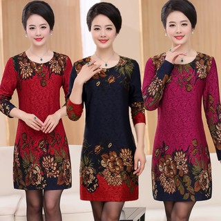 Váy đầm trung niên - váy đầm dài tay - thu đông cho nữ