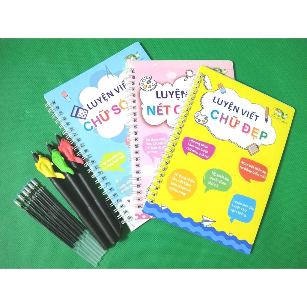 Đồ chơi giáo dục - combo tranh tự xóa tiếng Việt luyện chữ số nét cơ bản