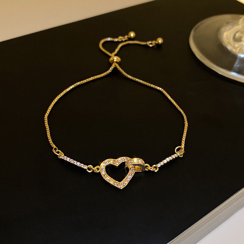 Vòng Tay Đính Đá Zircon Hình Trái Tim Nhỏ Khí Chất Thời Trang Mùa Hè Hàn Quốc