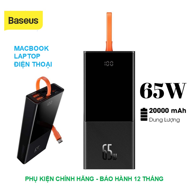 🔥BỘ SẠC DỰ PHÒNG BASEUS ELF 20000mAh/65w Tích hợp cápTypeC bảo hành 12 tháng