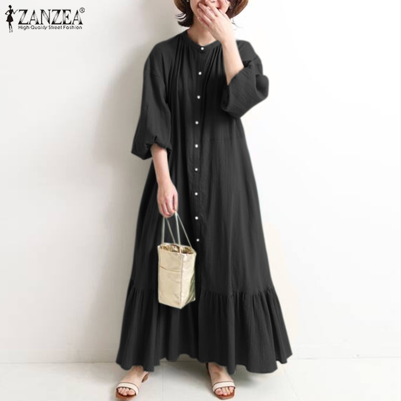 Đầm dài Zanzea tay nhún thun thời trang nữ tính