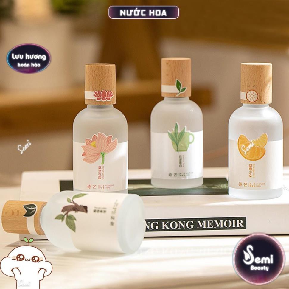 Nước hoa Shimang Trà thơ vỏ mờ nắp gỗ mộc mạc 50ml