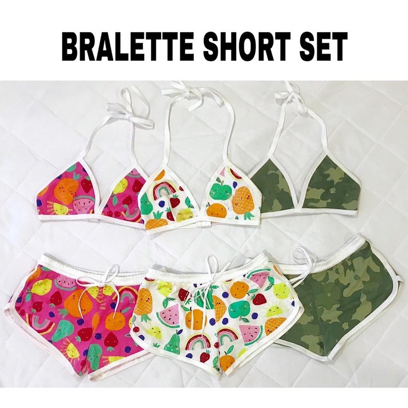 Nguyên bộ áo quần họa tiết áo Bralette cột cổ và quần Booty Short ngắn LOVEKIUTEE