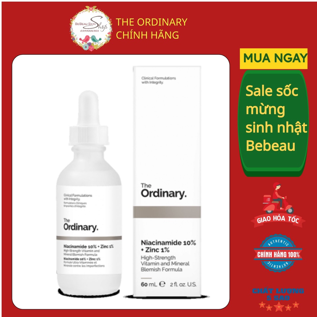 Tinh chất The Ordinary Niacinamide 10% + Zinc 1% giảm mụn, thu nhỏ lỗ chân lông - Bebeau Skin Shop