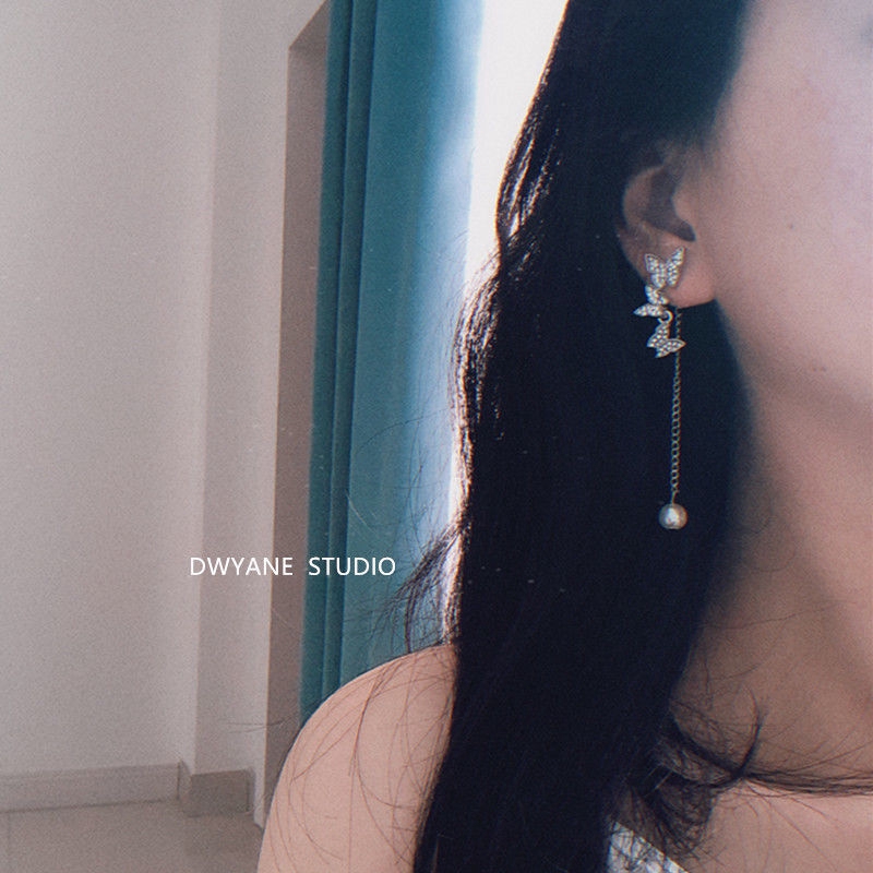 Bông Tai Hình Bướm Đính Ngọc Trai Xinh Xắn Dành Cho Nữ