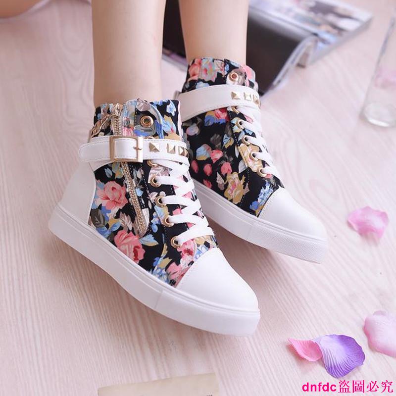 Giày thể thao Canvas cổ cao đế bằng đính đinh tán phối khóa kéo thời trang hàn quốc cho nữ