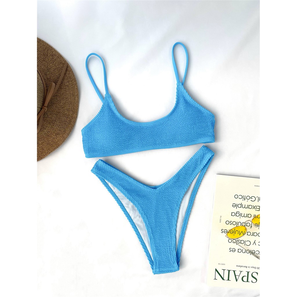 Bộ Bikini Lưng Thấp Màu Trơn Đơn Giản Cho Nữ YX31