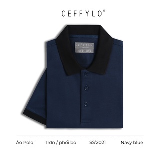 Áo Polo Xanh Navy Phối Bo Trơn vải Cotton mềm mịn CEFFYLO