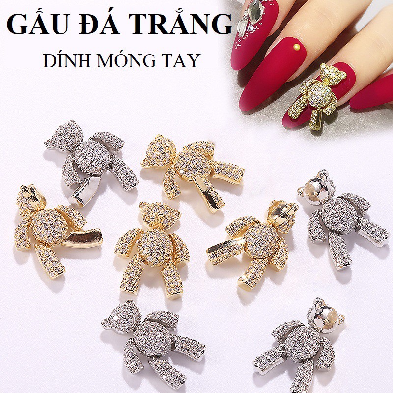 Charm Gấu Chuyển Động Đính Đá Lấp Lánh Cao Cấp Trang Trí Móng Tay