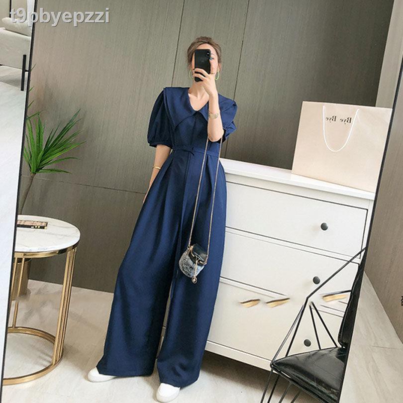 ❄❦cổ áo búp bê mỏng phù hợp với quần ống rộng của phụ nữ jumpsuit mùa xuân và hè phần 2021 mới cạp cao xếp nếp t