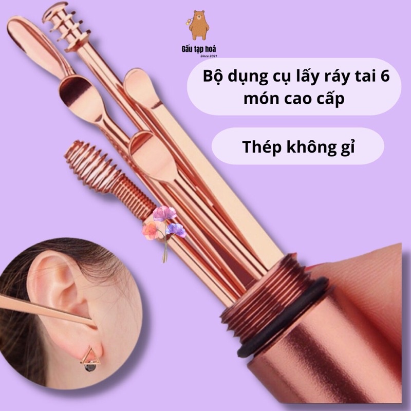 Bộ dụng cụ vệ sinh tai ngoáy tai đồ lấy ráy tai Cao Cấp bằng thép không gỉ cho gia đình