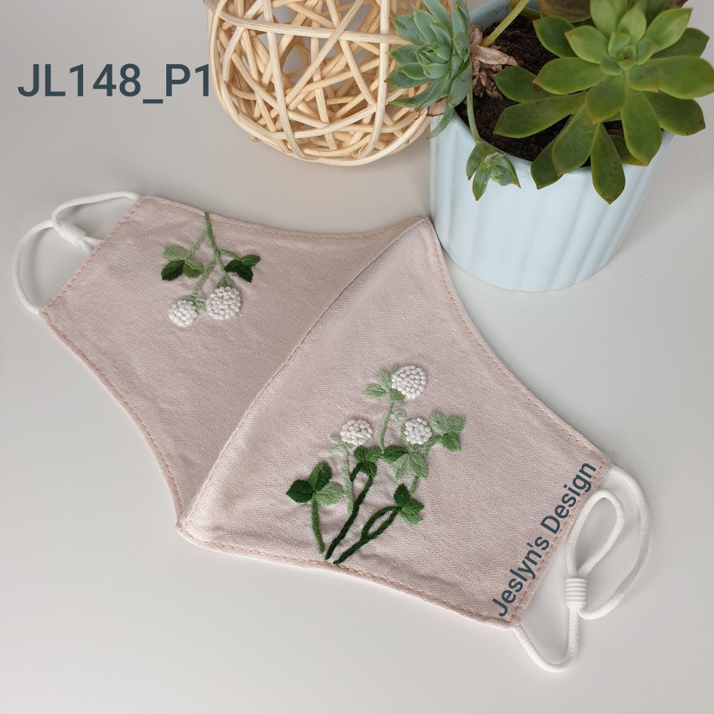 Khẩu trang thêu tay vải linen JL148X