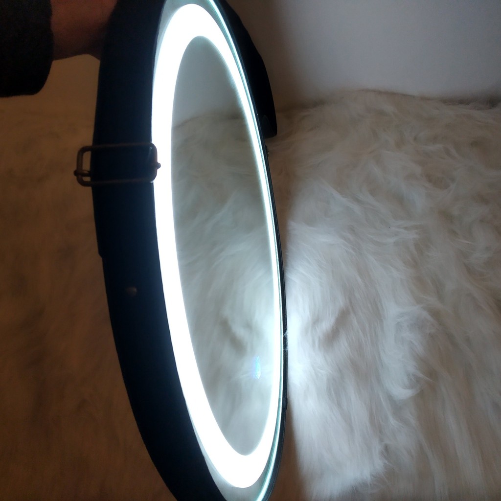 Gương  đèn led tròn đủ size, đèn led + nút cảm ứng D40 D50 D60 D70 80 Cm. dây da các màu