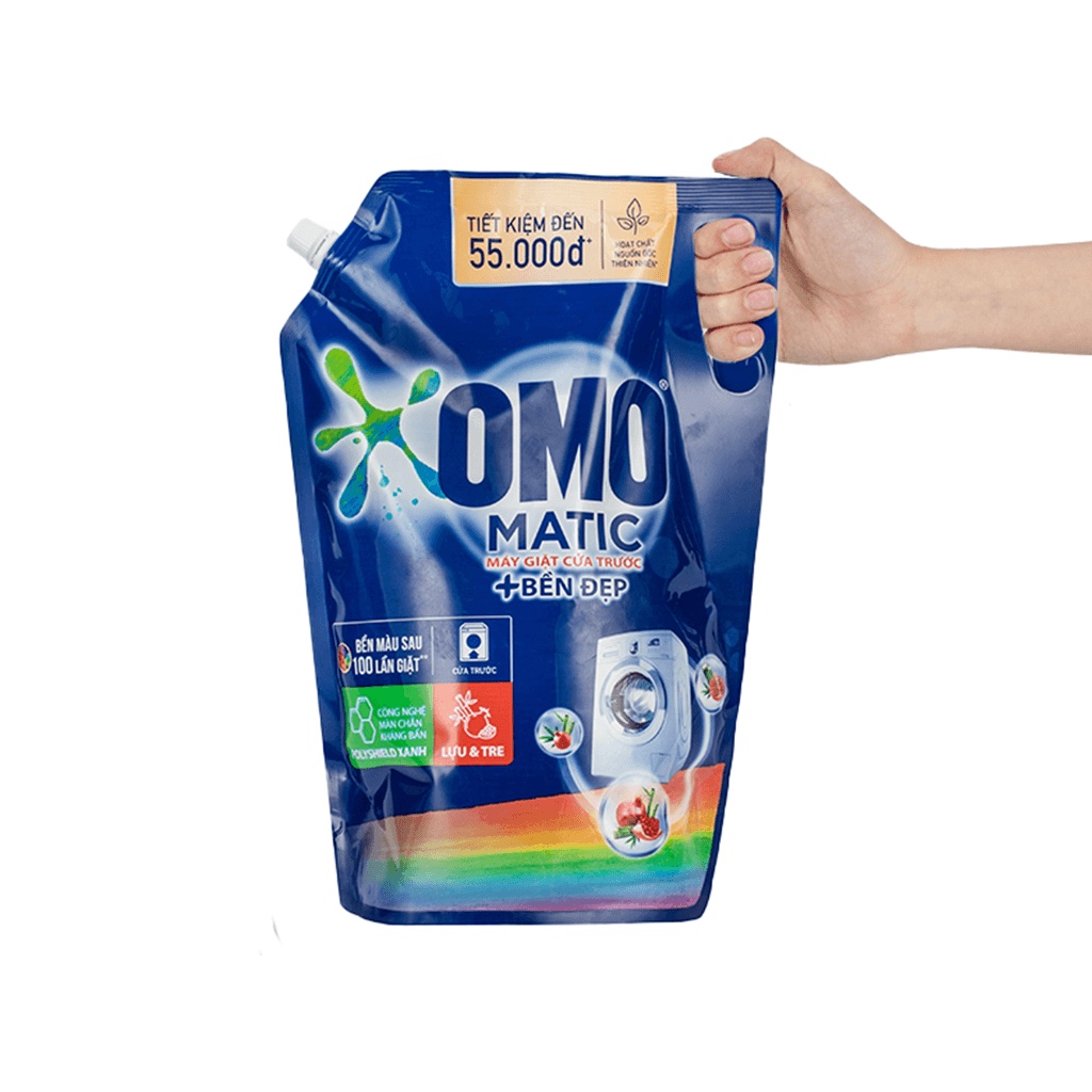 Nước giặt máy cửa trước OMO Matic Bền Đẹp bịch lớn gói 2,8kg