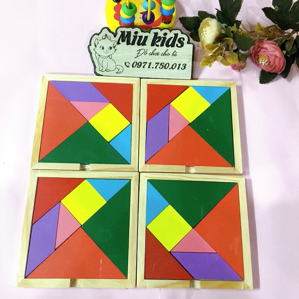 Đồ chơi ghép hình Tangram bằng gỗ _ đồ chơi xếp hình giúp bé phát triển trí tuệ, kích thước 12.1x12.1cm