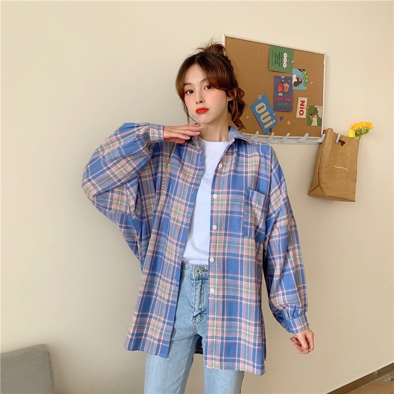 NZN Áo khoác nữ kẻ sọc caro phong cách retro Hàn Quốc mới dễ phối đồ