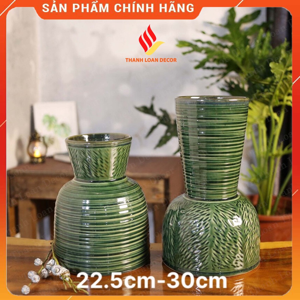 Lọ hoa gốm Bát Tràng cao cấp men xanh ngọc viền ngang dáng mai bình