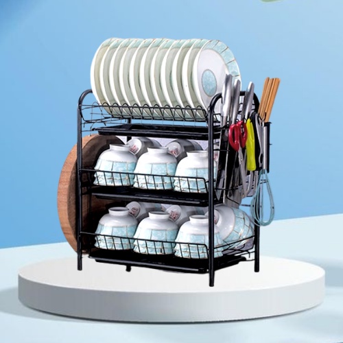 Giá úp bát đĩa bằng thép cacbon cứng nhập khẩu - kệ để đồ nhà bếp 3 tầng có giá treo thớt, đũa thìa