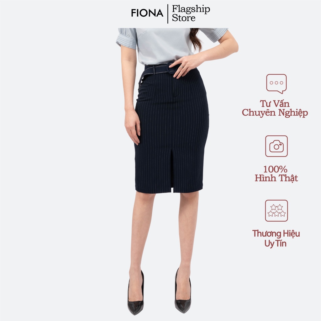 Chân váy ôm FIONA, Chân váy bút chì kẻ sọc xẻ trước kèm đai F251425