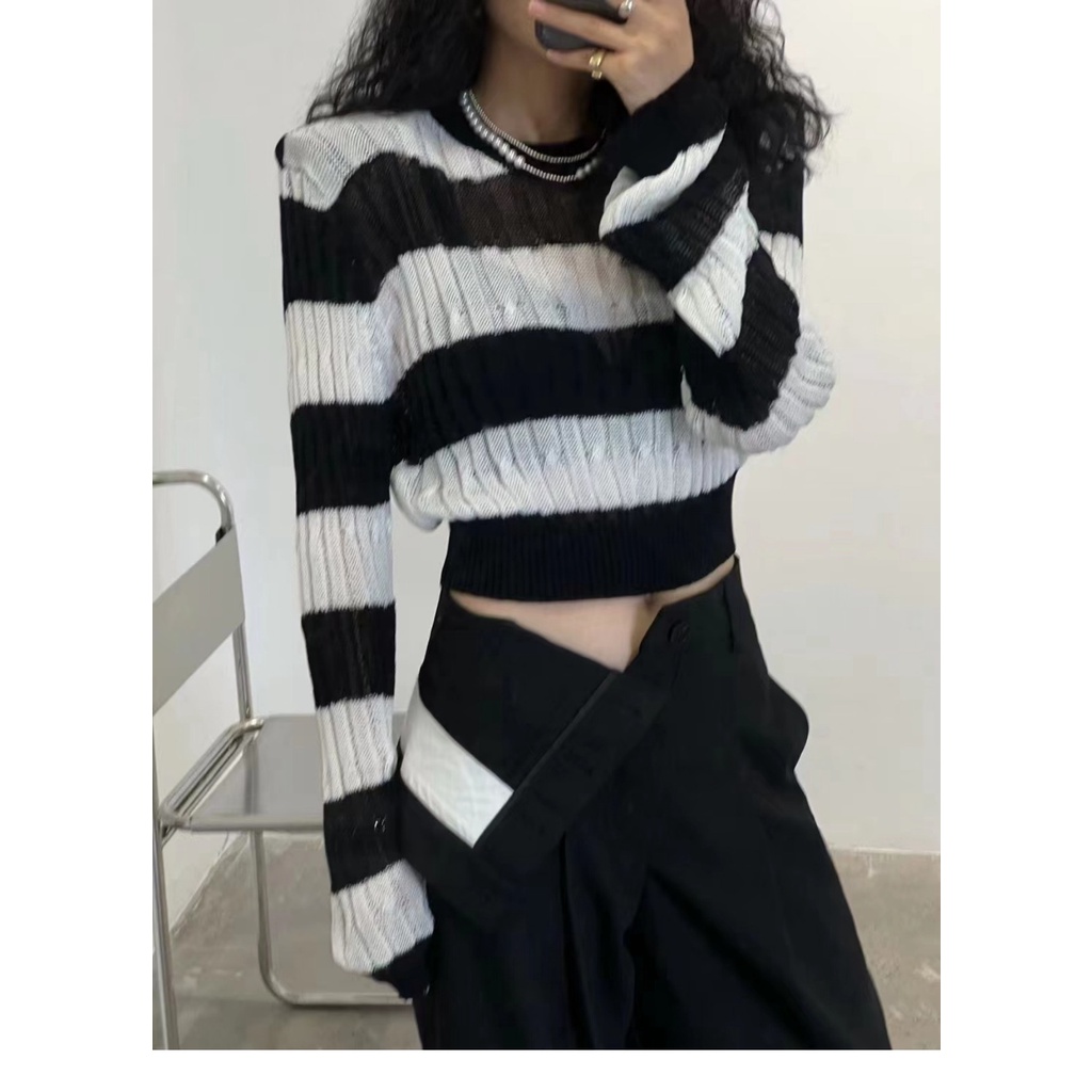 Cocory vn Áo Croptop Dệt Kim Tay Dài Thiết Kế Hợp Thời Trang