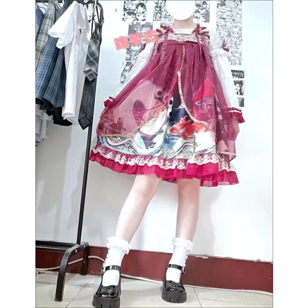 Váy lolita đỏ đầm dài tay