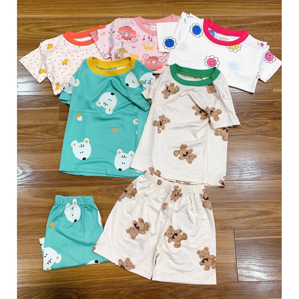 Bộ cộc tay cotton xuất họa tiết cho bé