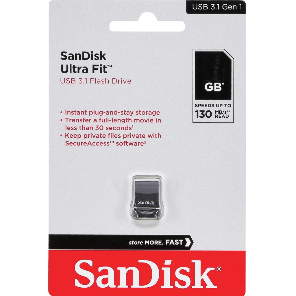 USB 3.1 SanDisk Ultra Fit CZ430 16GB / 32GB / 64GB / 128GB 130MB/s (Đen) - Hàng Chính Hãng