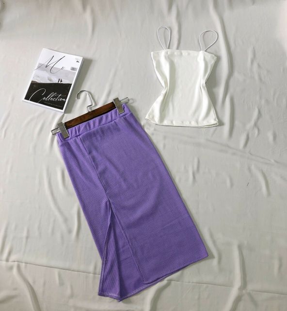 Chân váy xẻ tà lưng cao thun gân co giãn. | BigBuy360 - bigbuy360.vn