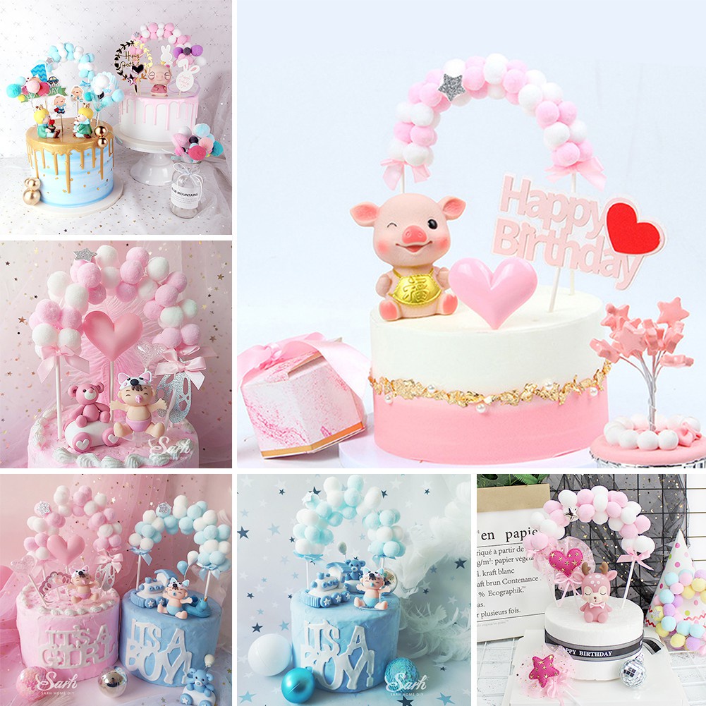 Set 5 Phụ Kiện Trang Trí Bánh Kem Hình Cầu Vồng / Trái Tim Xinh Xắn