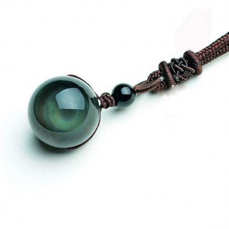 Vòng cổ Mặt Đá Obsidian Tự Nhiên Cầu Vồng May Mắn