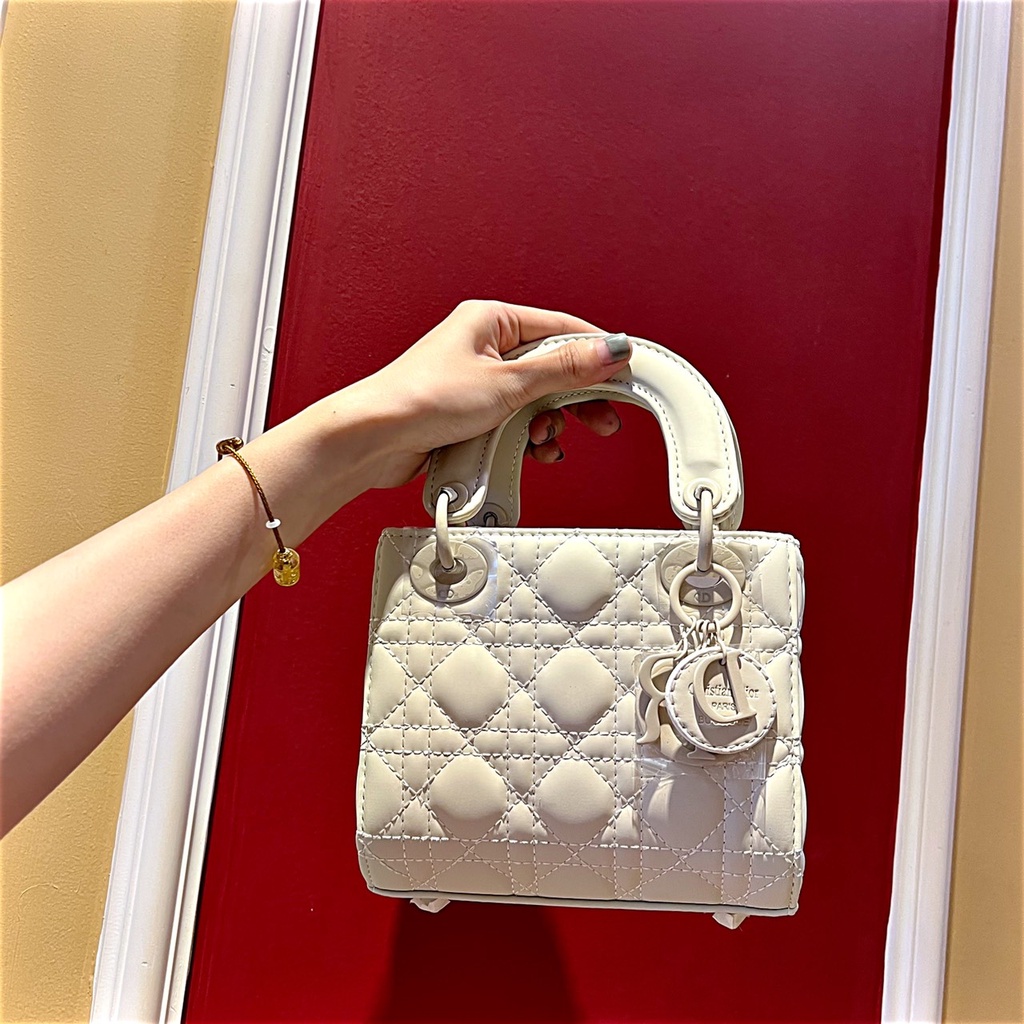Túi Xách Cầm Tay Thời Trang 👜👜 DIOR LADY TAG Màu Trắng Size 17Cm