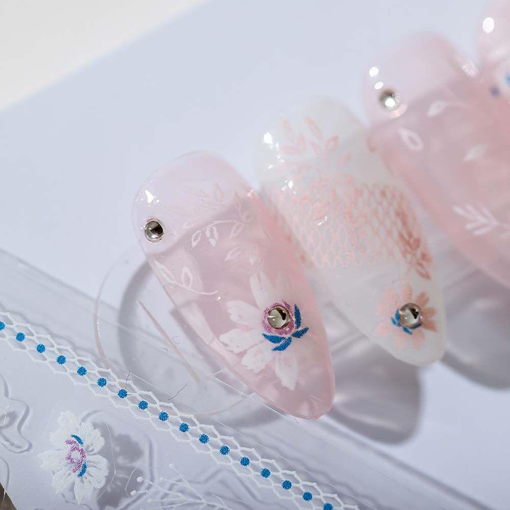 Miếng Dán Trang Trí Móng Tay Tự Dính Họa Tiết Dập Nổi 5D Màu Trắng Dễ Thương Dành Cho Nữ