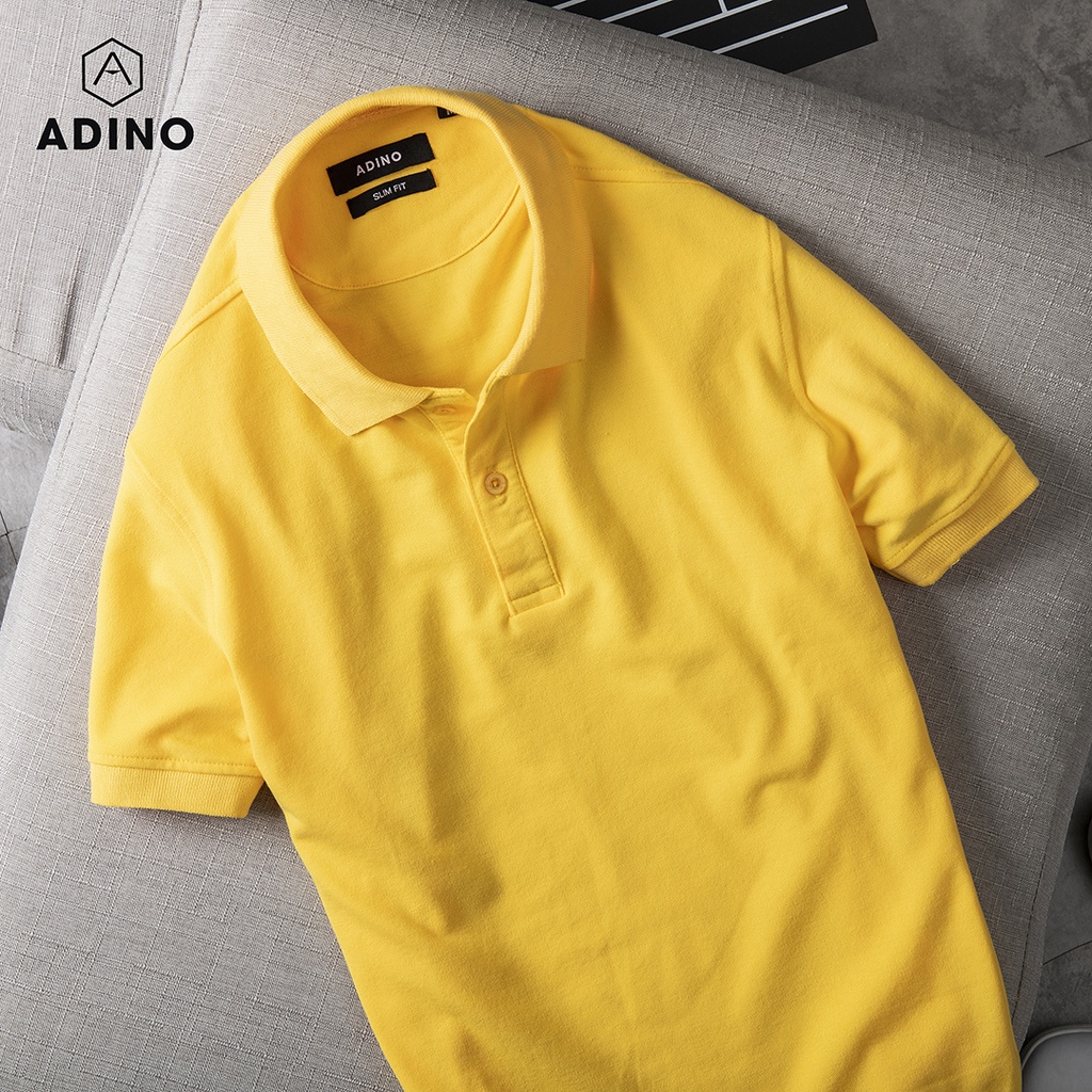 Áo phông nam có cổ màu vàng ADINO vải cotton polyester dáng công sở slimfit hơi ôm trẻ trung PL43