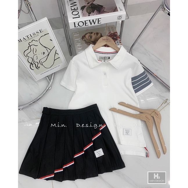 Set thom polo mix chân váy ly