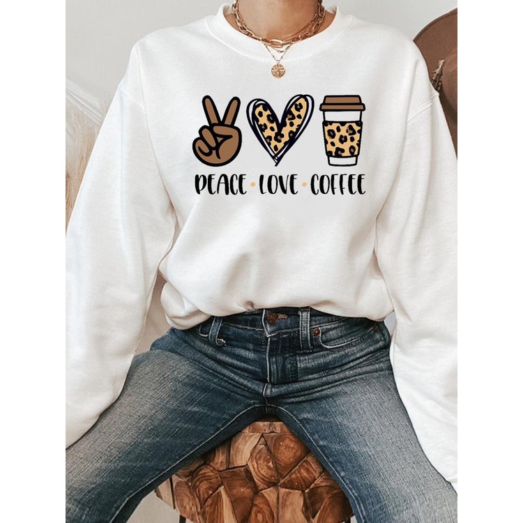 Áo Sweater Chui Đầu In Họa Tiết Da Báo / Trái Tim / Cà Phê Thời Trang Xuân Thu Cho Nữ