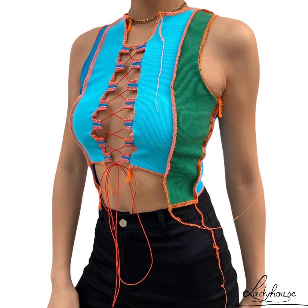 Áo Thun Croptop Không Tay Màu Sắc Tươi Sáng Gợi Cảm Cho Nữ