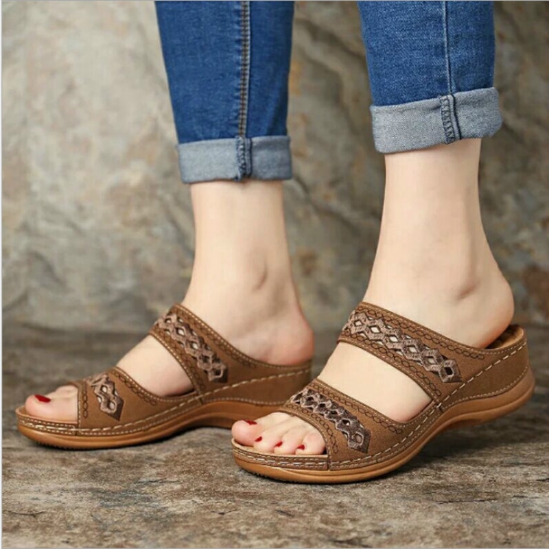 Giày sandal đế xuồng thiết kế quai cắt rỗng thời trang thường ngày đơn giản cho nữ