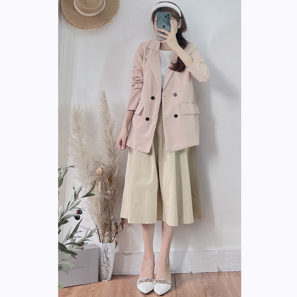 Áo Vest/ Blazer Ulzzang Kẻ Nâu 4 Cúc Loại 1 Lớp - Mono Boutique