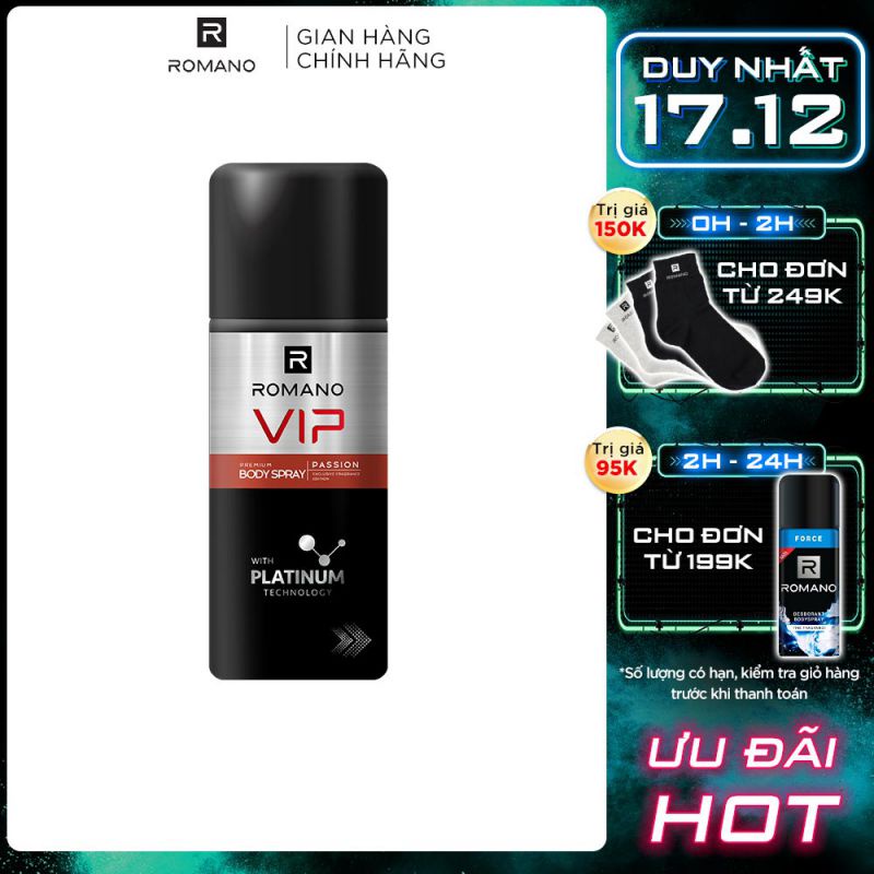 Xịt khử mùi cao cấp Romano Vip 150ml Passion