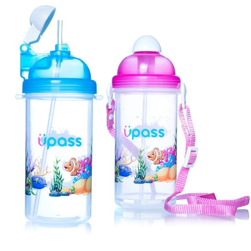 BÌNH NƯỚC CAO CẤP CÓ NẮP BẬT ỐNG HÚT MỀM UPASS 500ML.