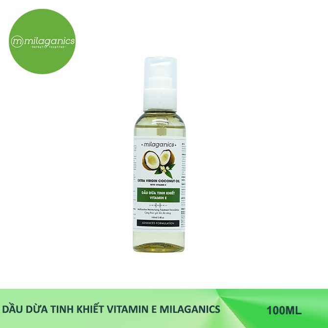 Dầu Dừa Tinh Khiết Vitamin E Milaganics Chai 100ml Dưỡng Da, Tóc