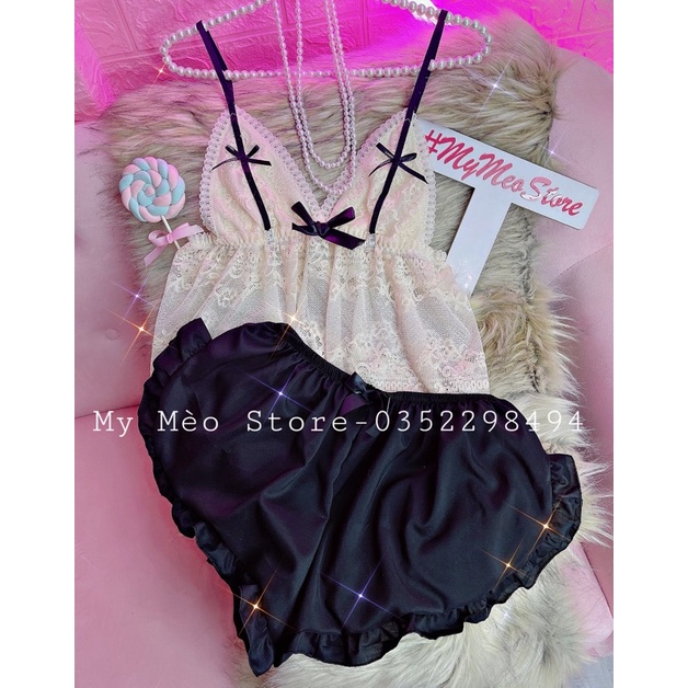 Lụa đen phối ren kem thiết kế 💓 | BigBuy360 - bigbuy360.vn