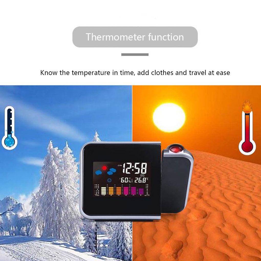 Runbu-Home Digital LED Display Projection Alarm Clock Snooze Function Weather Thermometer Humidity Table Clock