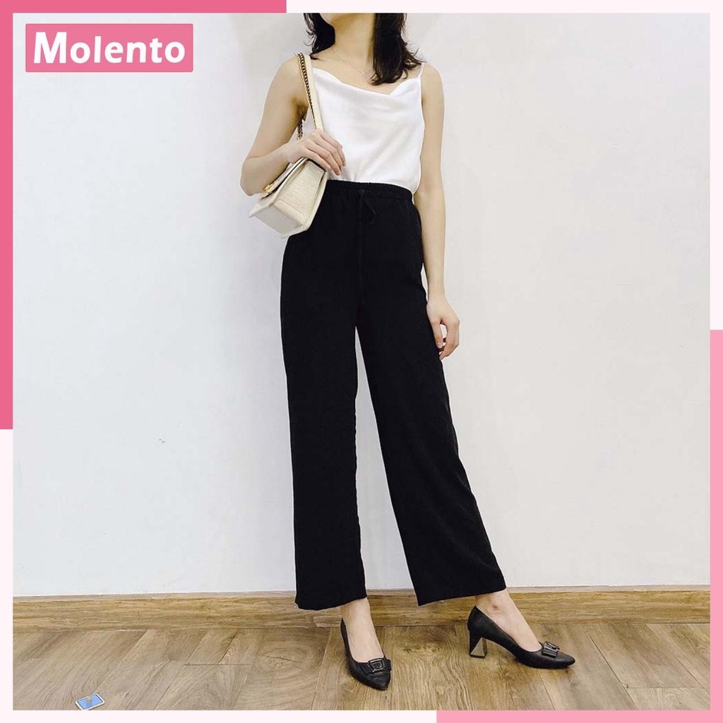 Quần Ống Rộng Nữ Lưng Cao Suông Clutch Kiểu Hàn Quốc Phong Cách Ulzzang Vintage Chất Đũi Mềm Mịn Không Nhăn MOLENTO M15