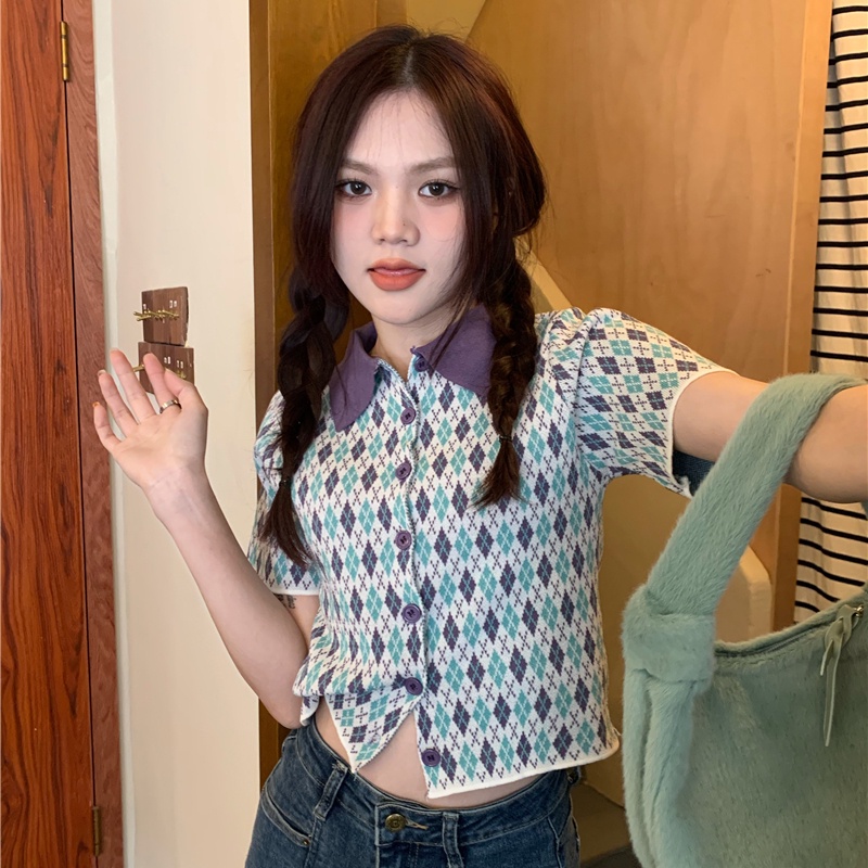 Áo polo SUXI dệt kim tay ngắn dáng ôm thời trang mùa hè cổ điển quyến rũ cho nữ