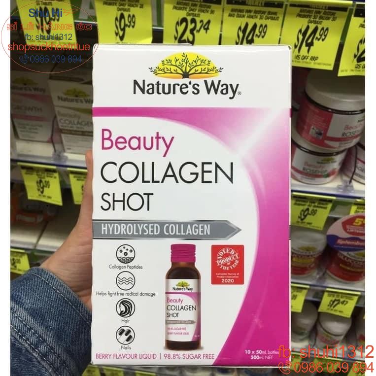 Beauty Collagen Shot Nature's way- Collagen dạng nước hộp 10 chai 50ml/ chai của Úc (hộp 500ml)