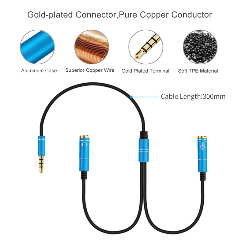 Dây cáp chuyển đổi âm thanh tai nghe máy tính 3.5mm kèm micro 2 ổ cắm sang giắc cắm